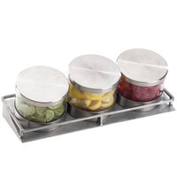 Cal-Mil 1850-4-55 Mixology Stainless Steel Three 16 oz. Jar Horizontal Display with Metal Lids- 13 1/2" x 5" x 4 3/4"