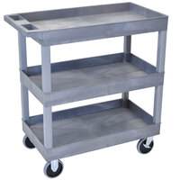 Luxor 18" x 35 1/4" x 37 1/4" Gray HDPE Utility Cart with Three Tub Shelves and 5" Heavy-Duty Casters EC111HD-G