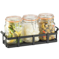 Cal-Mil 3336-13 Black Rustic Jar Condiment Display with 34 oz. Jars - 12 3/4" x 5" x 5 3/4"