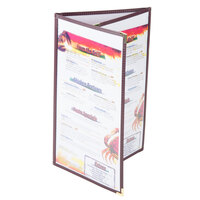 Menu Solutions SE330D-BURG 8 1/2" x 14" Burgundy Triple Panel Folding Menu Jacket with 6 Views