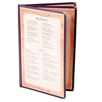 Menu Solutions SE340D-BURG 8 1/2" x 14" Burgundy Triple Panel Booklet Menu Jacket with 6 Views