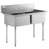 Regency 53" 16-Gauge Stainless Steel Two Compartment Commercial Sink with Galvanized Steel Legs and without Drainboard - 23" x 23" x 12" Bowls