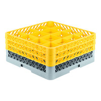 Noble Products 16-Compartment Gray Full-Size Glass Rack with 3 Yellow Extenders