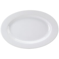 CAC BST-14 Boston 12 1/2" x 8 1/2" Super Bright White Embossed Porcelain Platter - 12/Case