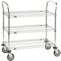 Metro 3SPN33DC Super Erecta Chrome Three Shelf Heavy Duty Utility Cart with Polyurethane Casters - 18" x 36" x 39"