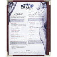 Menu Solutions RS33C BUR SLV Royal 8 1/2" x 11" Single Panel / Two View Burgundy Menu Board with Silver Corners