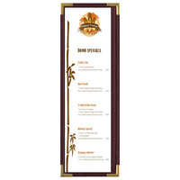 Menu Solutions RS33BD BUR GLD Royal 4 1/4" x 14" Single Panel / Two View Burgundy Menu Board with Gold Corners