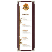 Menu Solutions RS33BD BUR SLV Royal 4 1/4" x 14" Single Panel / Two View Burgundy Menu Board with Silver Corners