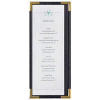 Menu Solutions RS33BA BK GLD Royal 4 1/4" x 11" Single Panel / Two View Black Menu Board with Gold Corners