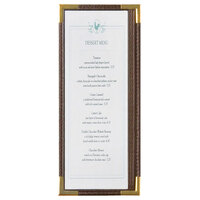 Menu Solutions RS33BA BRN GLD Royal 4 1/4" x 11" Single Panel / Two View Brown Menu Board with Gold Corners