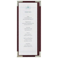 Menu Solutions RS33BA BUR SLV Royal 4 1/4" x 11" Single Panel / Two View Burgundy Menu Board with Silver Corners