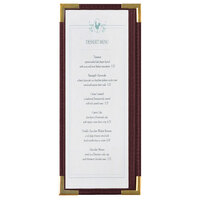 Menu Solutions RS33BA BUR GLD Royal 4 1/4" x 11" Single Panel / Two View Burgundy Menu Board with Gold Corners