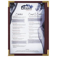 Menu Solutions RS33A BUR GLD Royal 5 1/2" x 8 1/2" Single Panel / Two View Burgundy Menu Board with Gold Corners