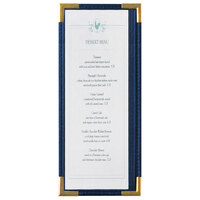 Menu Solutions RS33BA BL GLD Royal 4 1/4" x 11" Single Panel / Two View Blue Menu Board with Gold Corners