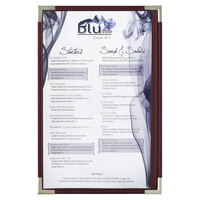 Menu Solutions RS33G BUR SLV Royal 11" x 17" Single Panel / Two View Burgundy Menu Board with Silver Corners