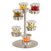 Cal-Mil 1858-4-55 Mixology Stainless Steel Tiered 6 Jar Rotating Display for 16 oz. Jars with Solid Lids - 14" x 11" x 11 1/4"