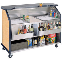 Lakeside 886HRM 63 1/2" Stainless Steel Portable Bar with Hard Rock Maple Laminate Finish, 2 Removable 7-Bottle Speed Rails, and 2 40 lb. Ice Bins