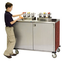 Lakeside 70220RM Stainless Steel EZ Serve 4 Pump Condiment Cart with Red Maple Finish - 27 1/2" x 33" x 47"