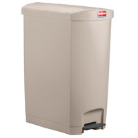 Rubbermaid 1883553 Slim Jim Resin Beige End Step-On Rectangular Trash Can with Rigid Plastic Liner - 96 Qt. / 24 Gallon