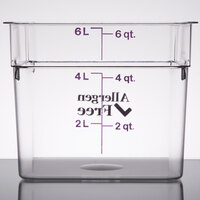 Cambro CamSquares® Classic 6 Qt. Allergen-Free Clear Square Polycarbonate Food Storage Container