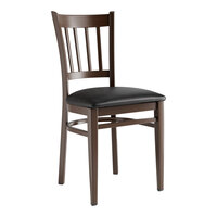 Lancaster Table & Seating Spartan Metal Slat Back Chair with Dark Walnut Wood Grain Finish and Black Vinyl Seat - Assembled