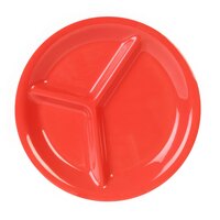 Thunder Group CR710RD 10 1/4" Orange 3-Compartment Melamine Plate - 12/Pack