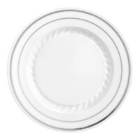 Fineline Silver Splendor 506-WH 6" White Plastic Plate with Silver Bands - 150/Case