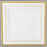 Fineline Silver Splendor 5510-BO 10" Bone / Ivory Plastic Square Plate with Gold Bands - 120/Case