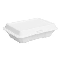 Dart 206HT1R 9" x 6" x 3" White Foam Shallow Rectangular Take Out Container with Perforated Hinged Lid   - 200/Case