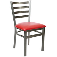 BFM Seating Lima Steel Side Chair with 2" American Beauty Red Vinyl Seat and Clear Coat Frame