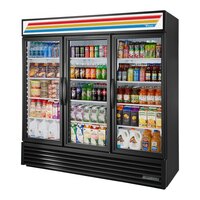 True GDM-72-HC~TSL01 78 1/8" Black Refrigerated Glass Door Merchandiser with LED Lighting