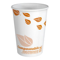 EcoChoice 12 oz. Leaf Print Compostable Paper Hot Cup - 1,000/Case