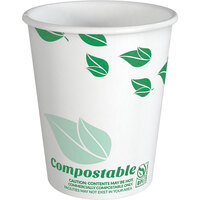 EcoChoice 10 oz. Leaf Print Compostable Paper Hot Cup - 50/Pack