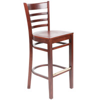 Lancaster Table & Seating Mahogany Finish Wood Ladder Back Bar Stool with Mahogany Wood Seat - Assembled