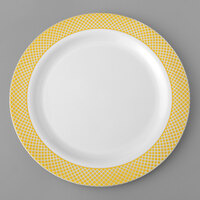 Visions 9" White Plastic Plate with Gold Lattice Design - 12/Pack