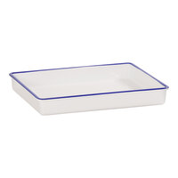 Cal-Mil 3465-15 Enamelware 15" x 12" x 2" White Deep Melamine Serving Tray with Blue Rim