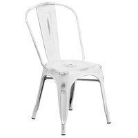 Flash Furniture ET-3534-WH-GG Distressed White Stackable Metal Chair with Vertical Slat Back and Drain Hole Seat
