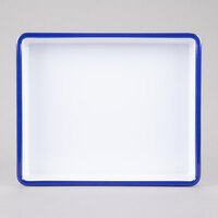 Cal-Mil 3464-15 Enamelware 12" x 10" x 2" White Deep Melamine Serving Tray with Blue Rim