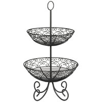 Tablecraft BKT2 Mediterranean Two Tier Black Display Basket with Legs - 25"