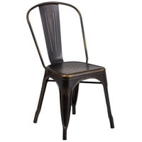 Flash Furniture ET-3534-COP-GG Distressed Copper Stackable Metal Chair with Vertical Slat Back and Drain Hole Seat