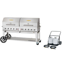 Crown Verity MCC-72RDP 72" Mobile Outdoor Cart Grill with 2 Vertical Propane Tanks and Roll Dome Package