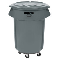 Rubbermaid BRUTE 55 Gallon Gray Round Trash Can, Lid, and Dolly Kit