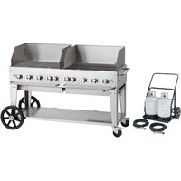 Crown Verity MCC-60WGP 60" Mobile Outdoor Cart Grill with 2 Vertical Propane Tanks and Wind Guard Package