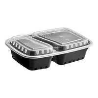 Choice 30 oz. Black 8 3/4" x 6" x 2 3/4" 2-Compartment Rectangular Microwavable Heavy Weight Container with Lid - 25/Pack