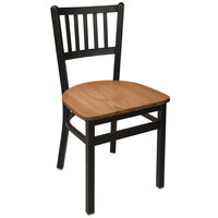 BFM Seating Troy Sand Black Steel Side Chair with Autumn Ash Wooden Seat