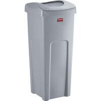 Rubbermaid 6903569GYKIT Untouchable 92 Qt. / 23 Gallon Gray Square Trash Can with Drop Shot Lid