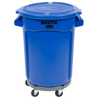 Rubbermaid BRUTE 32 Gallon Blue Round Trash Can with Lid and Dolly