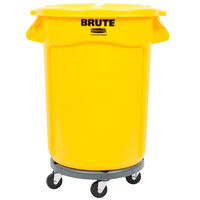 Rubbermaid BRUTE 32 Gallon Yellow Round Trash Can with Lid and Dolly