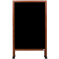 Aarco MA-5SB 42" x 24" Cherry Stained Solid Oak Wood A-Frame Sidewalk Board with Black Porcelain Marker Board