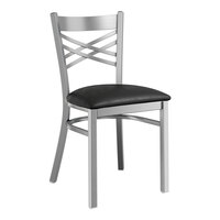 Lancaster Table & Seating Clear Coat Finish Cross Back Chair with 2 1/2" Black Vinyl Padded Seat - Assembled